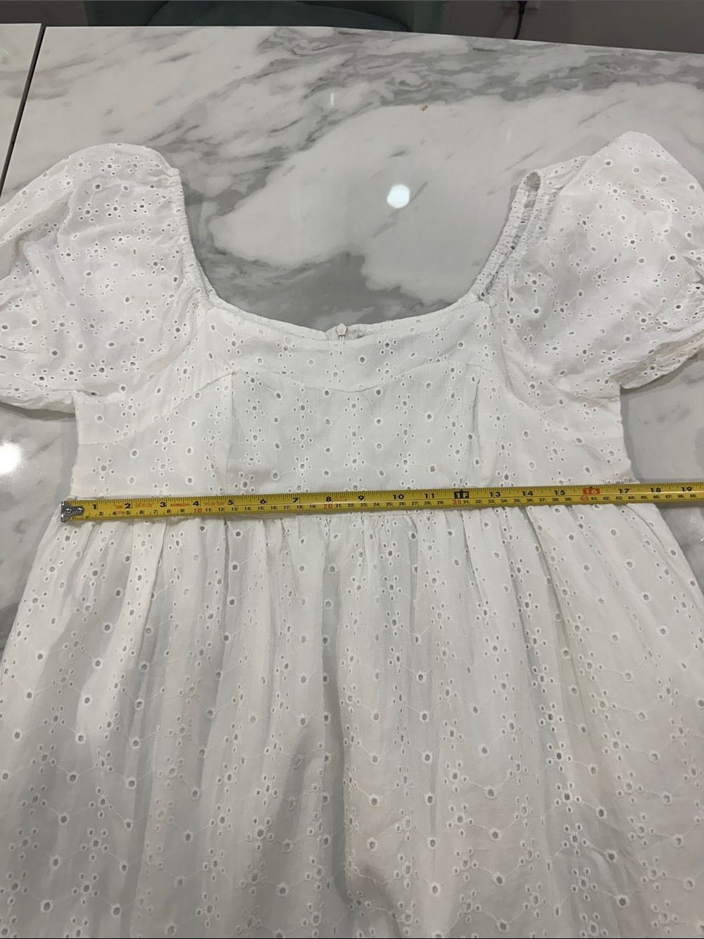 VERTICHE White Eyelet Puff-Sleeve Square Neck Babydoll Dress Cotton Size Large - Picture 15 of 16